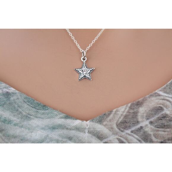 Sterling Silver Star Charm with Nano Gems Necklace - Picture 1 of 4
